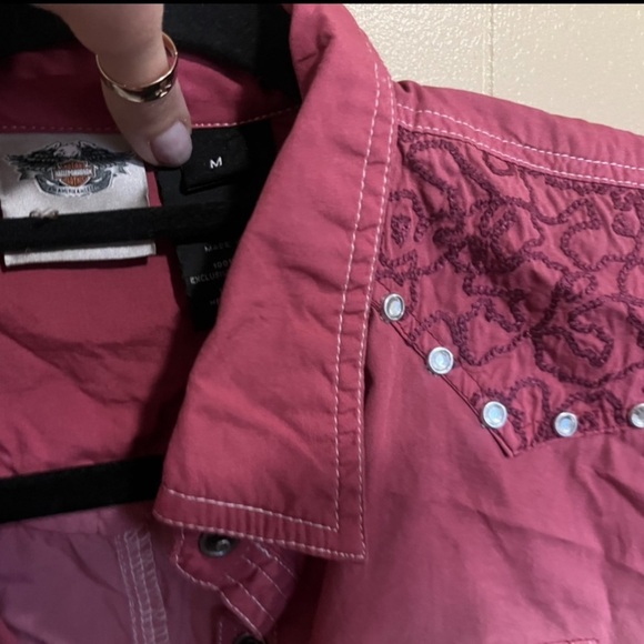 Harley Davidson Pink White Ombre Snap Front Dip Dye Long Sleeve Shirt Medium - Picture 2 of 3